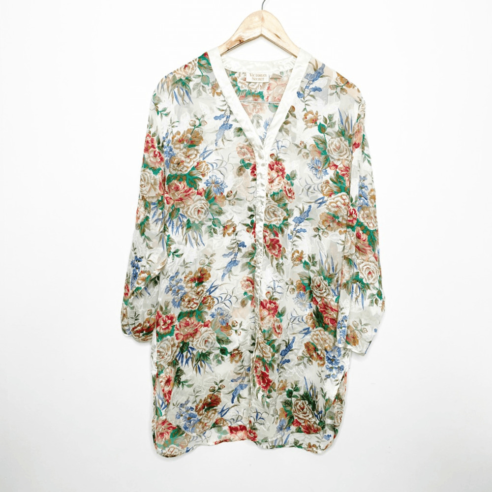 VTG 80s 90s Victoria's Secret Gold Label FLORAL oversized lace nightshirt small - Picture 2 of 5